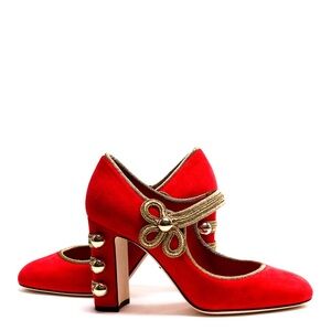 Dolce & Gabbana Red and Gold Heels with Ornate Strap